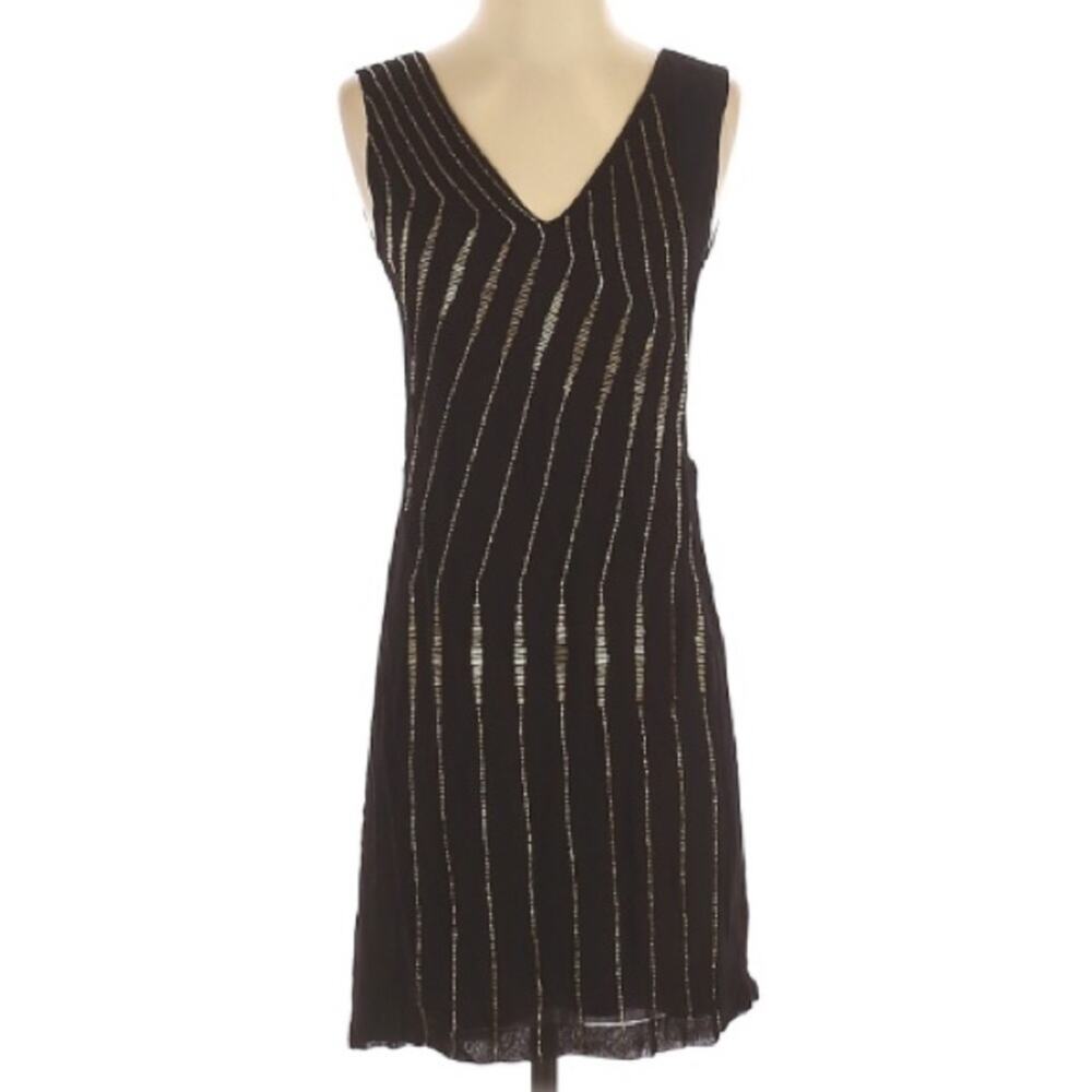 French Connection Black Gold Beaded Cocktail Dress